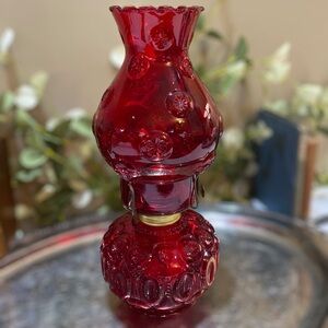 Vintage LE Smith Moon & Stars Ruby Red Oil Lamp 12”